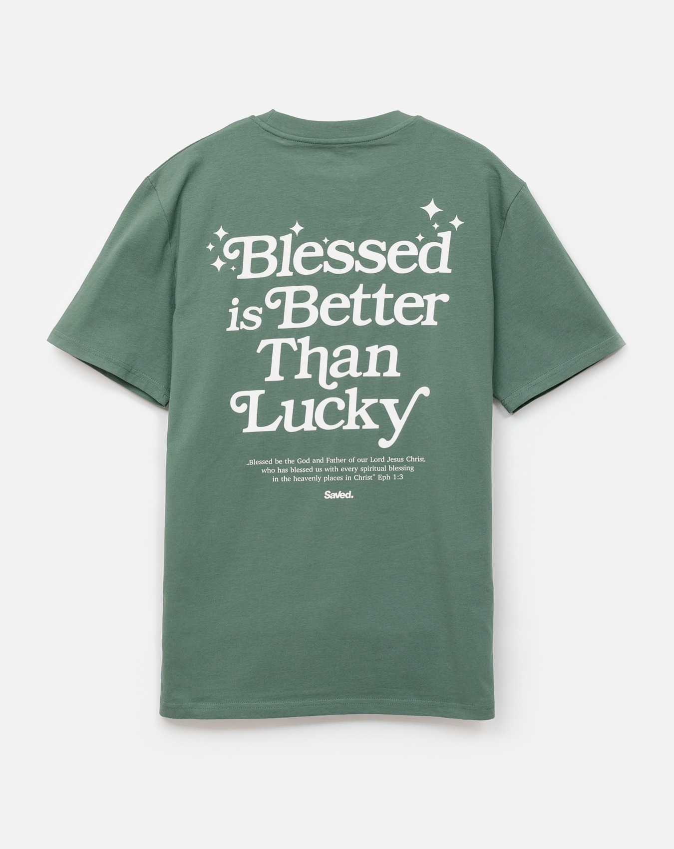 Koszulka chrześcijańska Saved dla wierzących z nadrukiem chrześcijańskim Blessed is Better Than Lucky kolor zielony