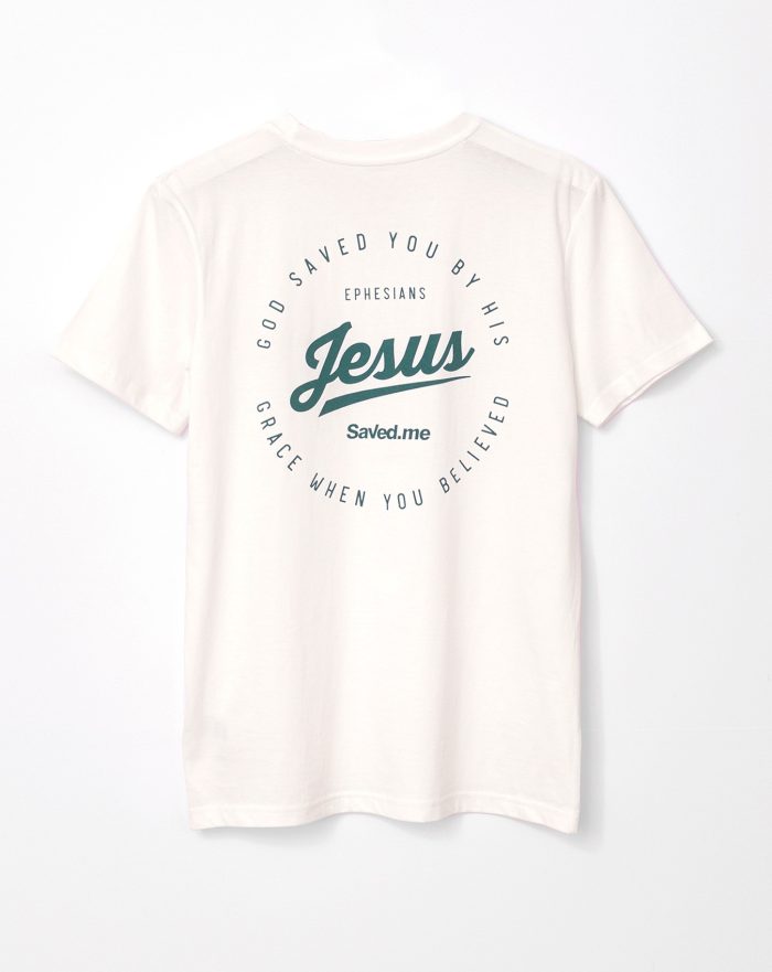 Koszulka Chrześcijańska biały kolor z nadrukiem zielonym Jesus Saved Me.