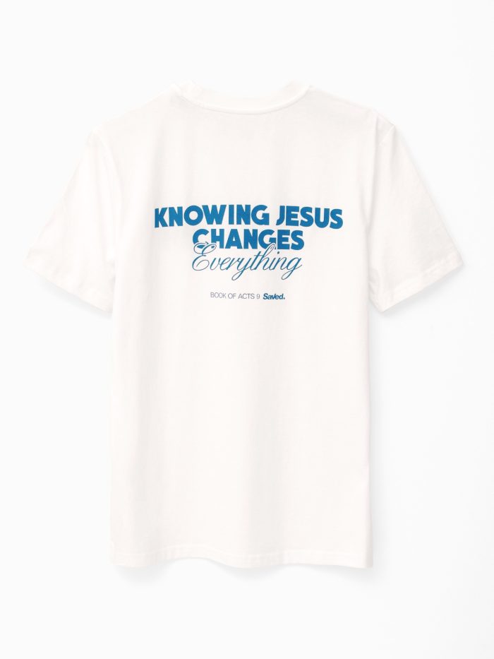 Koszulka chrześcijańska z nadrukiem "Knowing Jesus Changes Everything"
