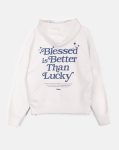 Bluza oversize z kapturem chrześcijańska Blessed Is Better Than Lucky kolor off-white