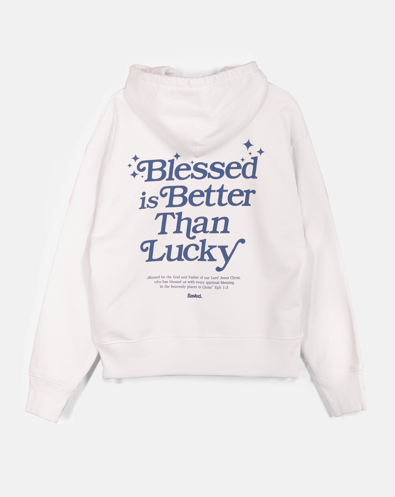Bluza oversize z kapturem chrześcijańska Blessed Is Better Than Lucky kolor off-white