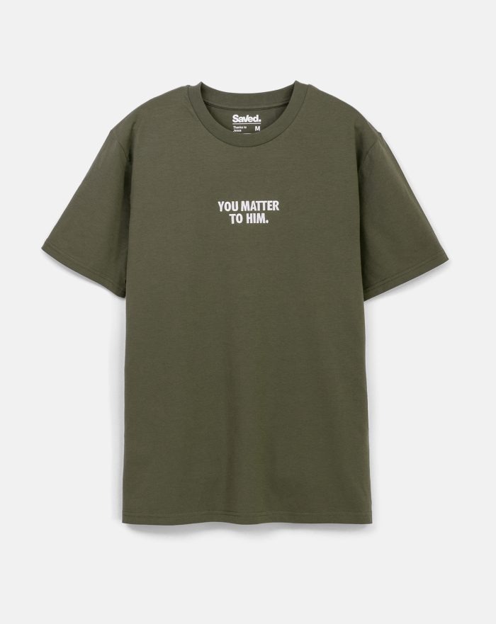 Koszulka Chrześcijańska You Matter to Him marki Saved w kolorze oliwkowym