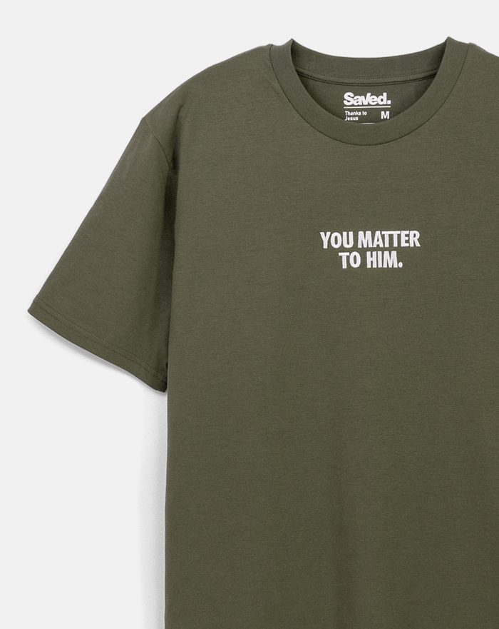Chrześcijańska koszulka Saved. You Matter to Him kolor oliwka