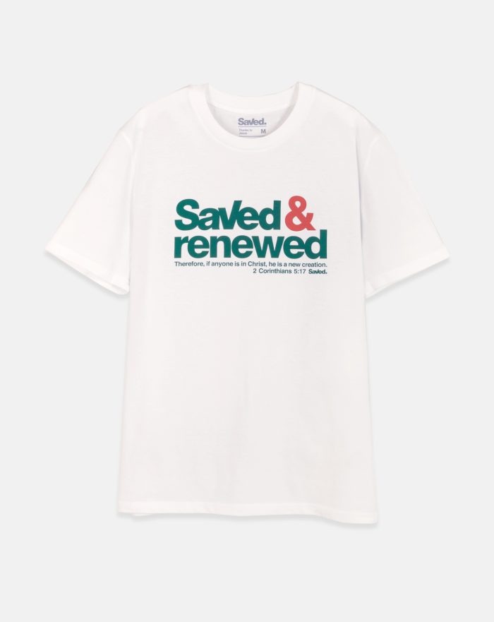 koszulka chrześcijańska z nadrukiem z przodu Saved & renewed kolor off-white