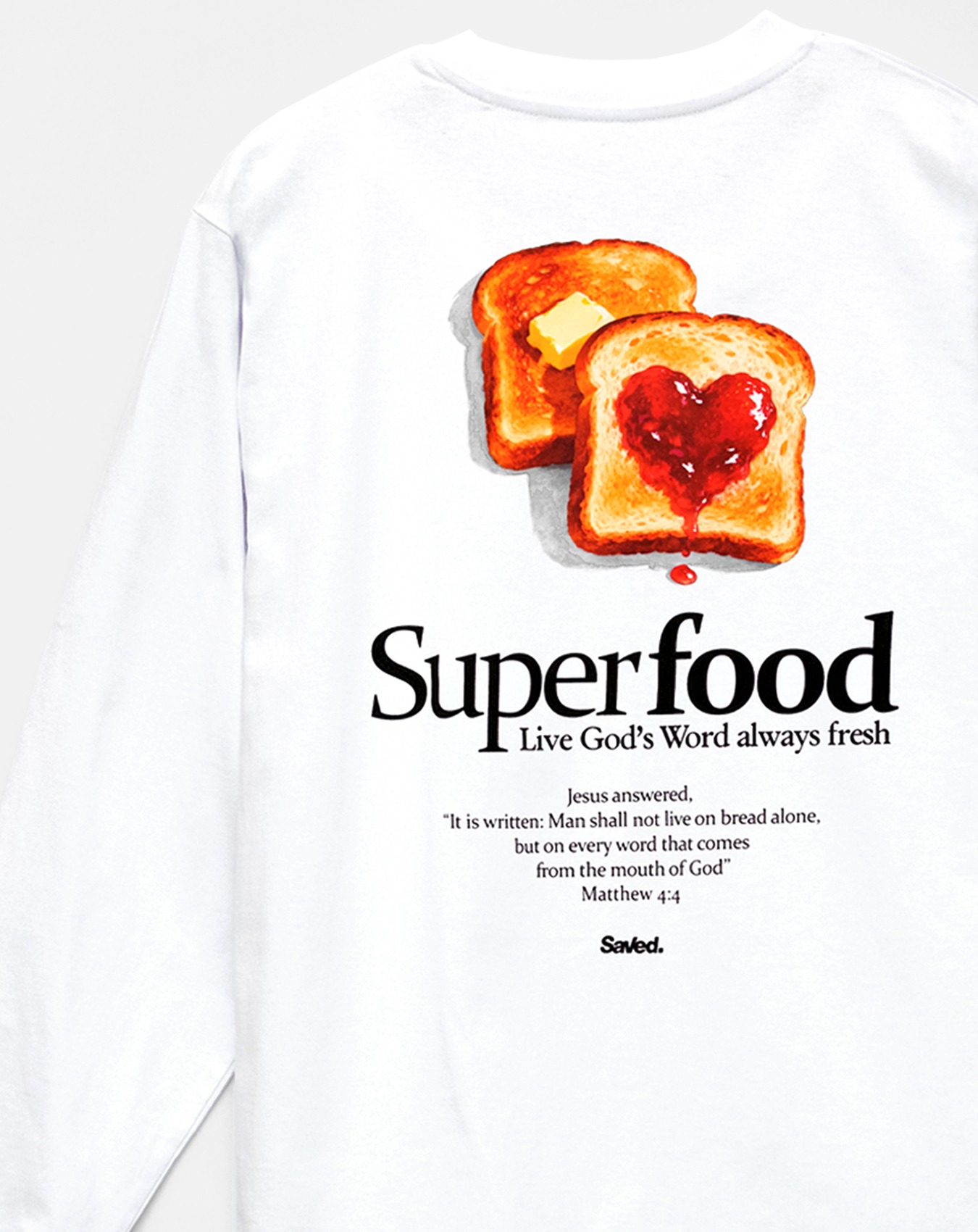 longsleeve chrześcijański Superfood Live God's Word kolor biały marki Saved.